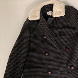 Sezane Houndstooth Check Shearling Wool Coat